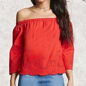 Forever 21 Off-the-Shoulder  Eyelet Top